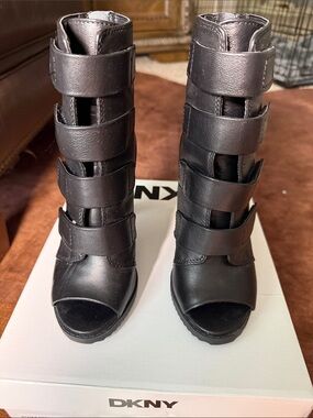 DKNY Black Strappy Peep-Toe Gladiator Heels